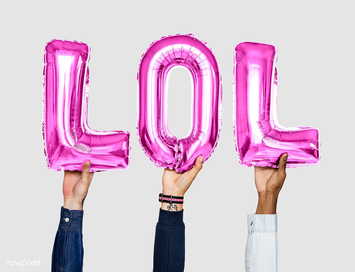 People holding LOL balloons