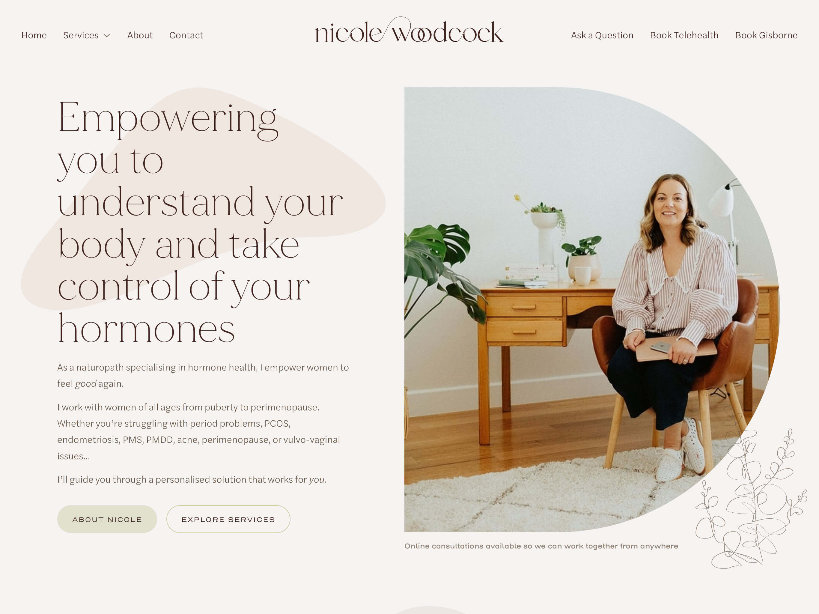 Nicole Woodcock Naturopath Custom Web Design Homepage