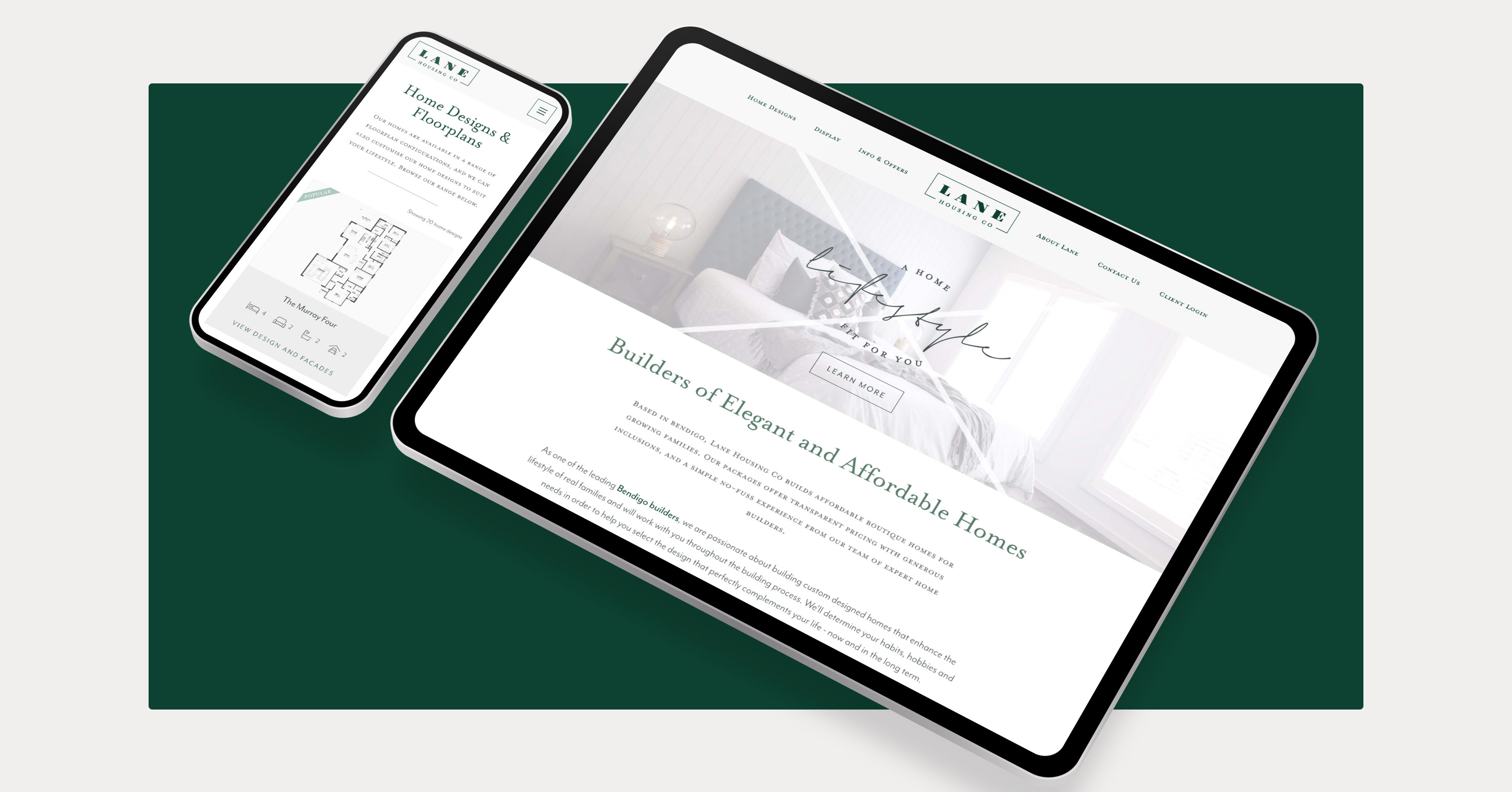 Mockup of Lane Housing Co's custom web design on tablet and smartphone