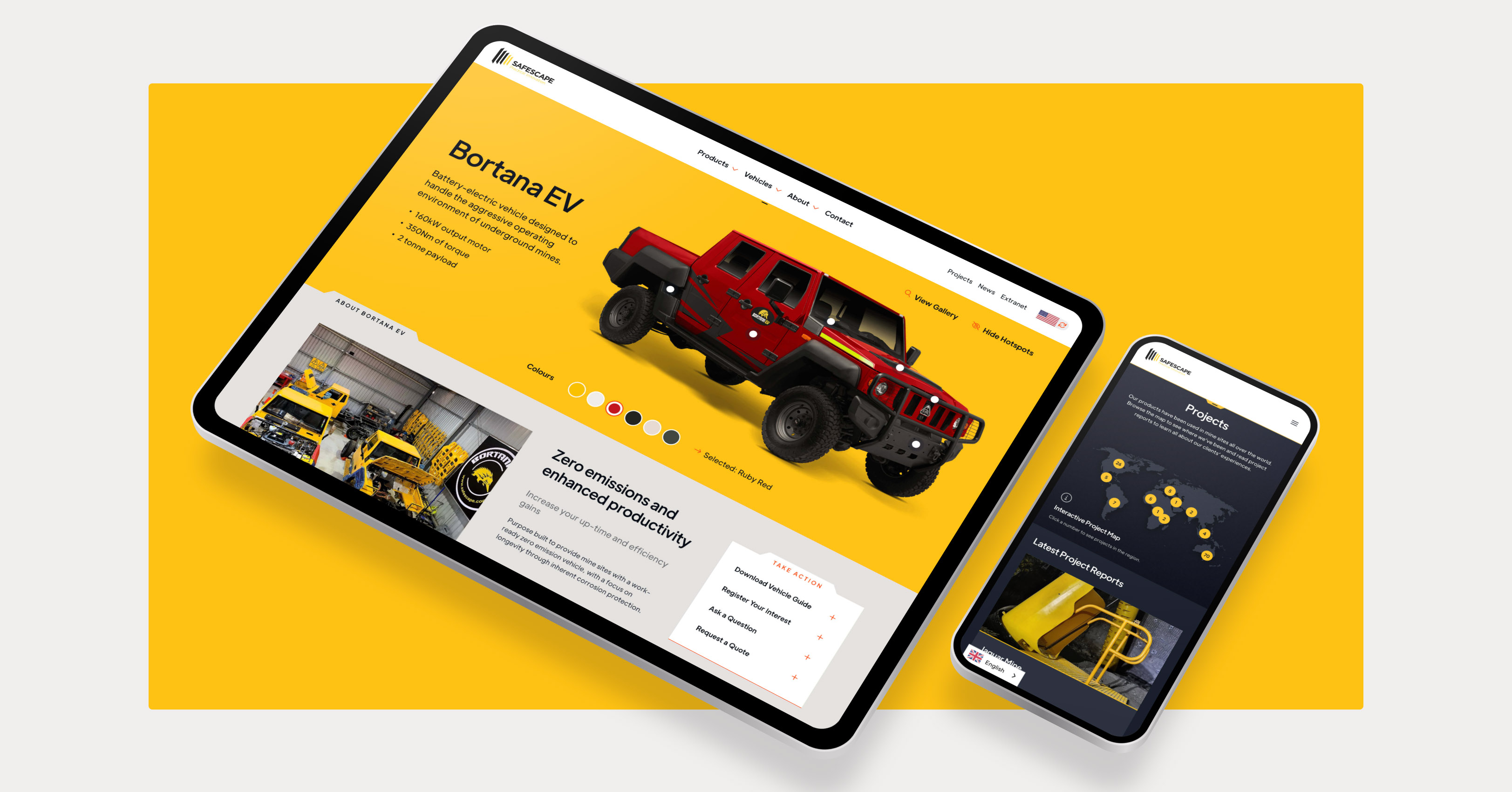 Tablet and iPhone mockup of the custom website design we did for Safescape in 2022.