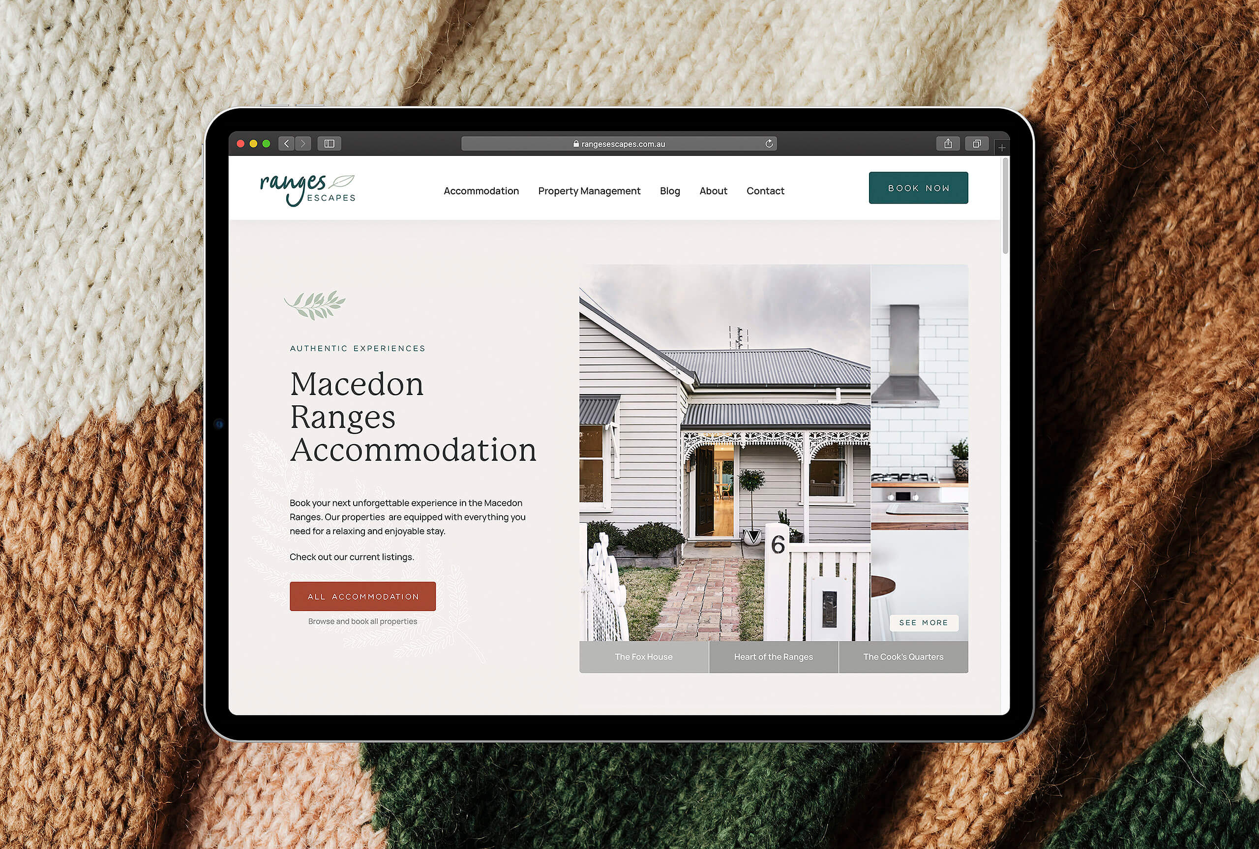 Ranges Escapes Custom Web Design on iPad on Blanket