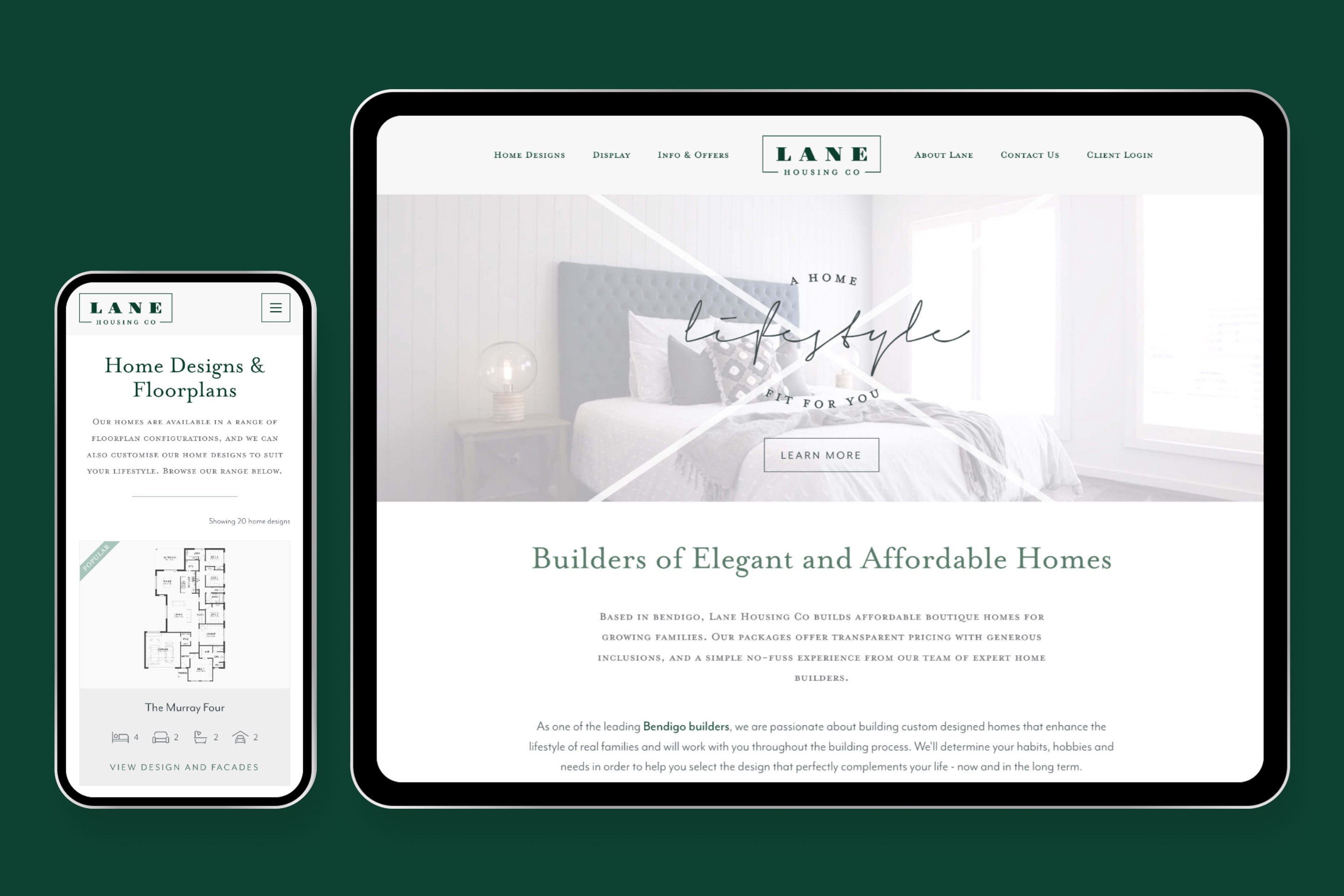 Lane Housing Co Bendigo Builder Website on iPhone and iPad