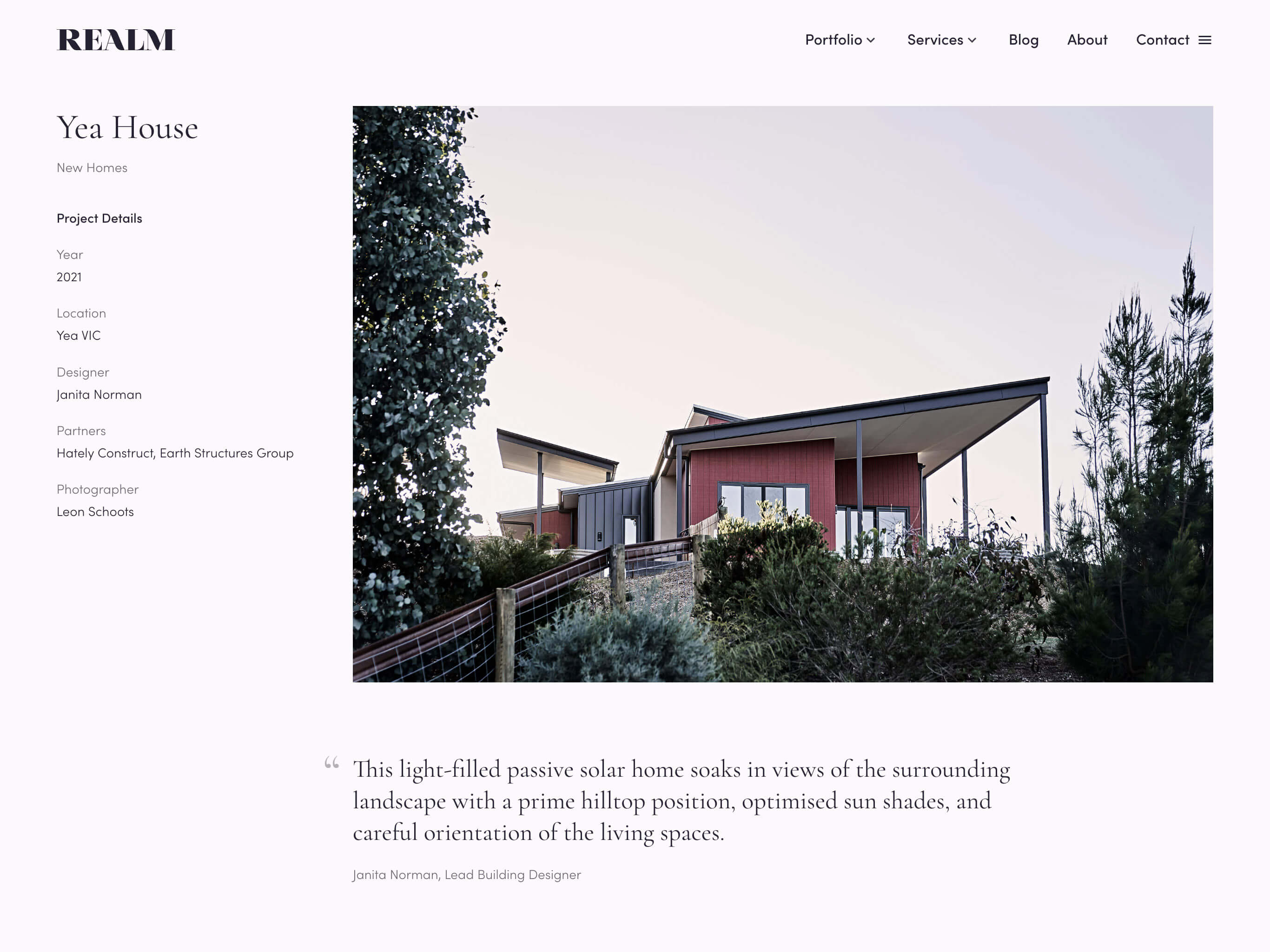 Realm Building Design Custom Web Design Project Profile Page on Tablet