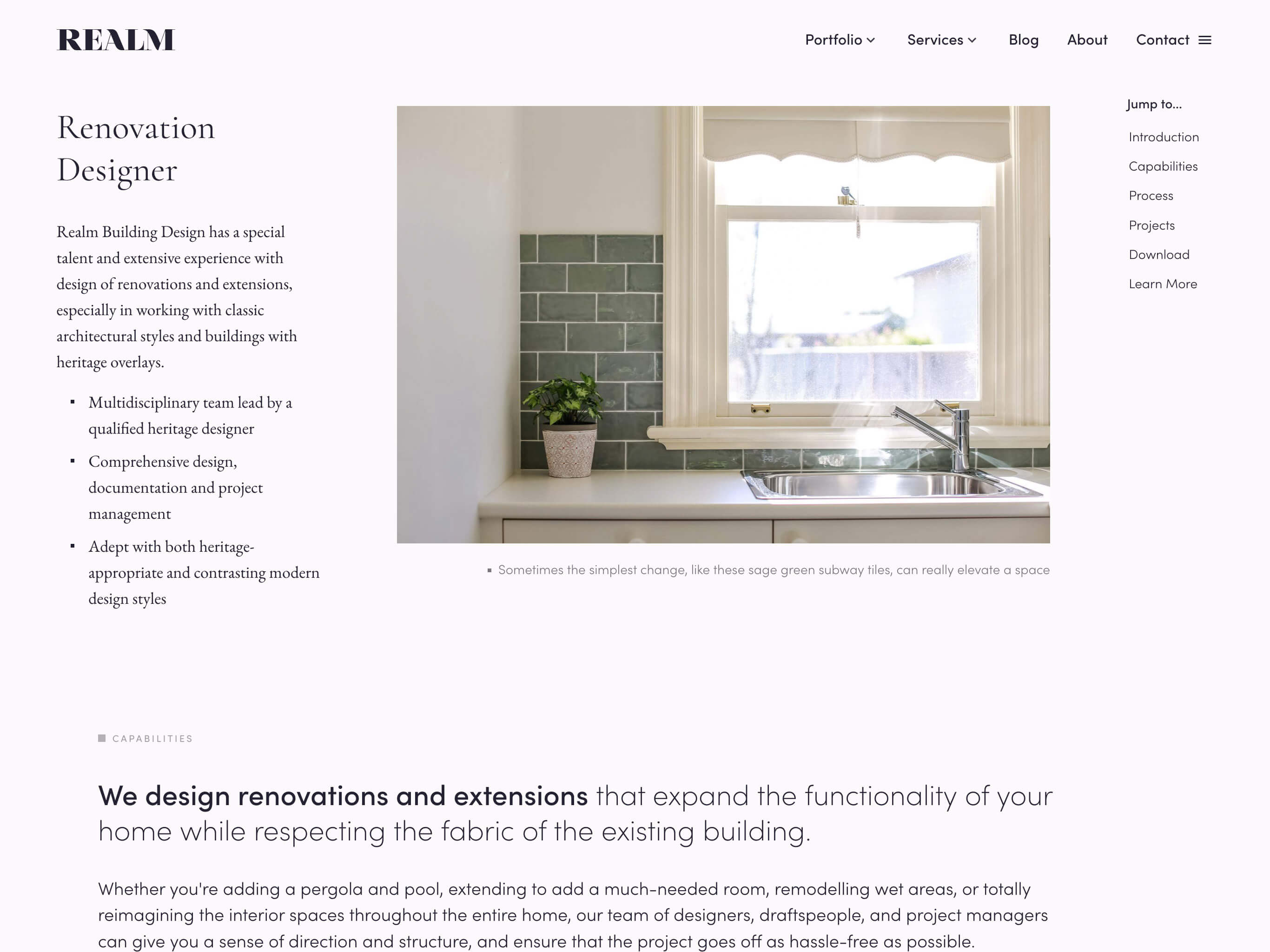 Realm Building Design Custom Web Design Service Page on Tablet