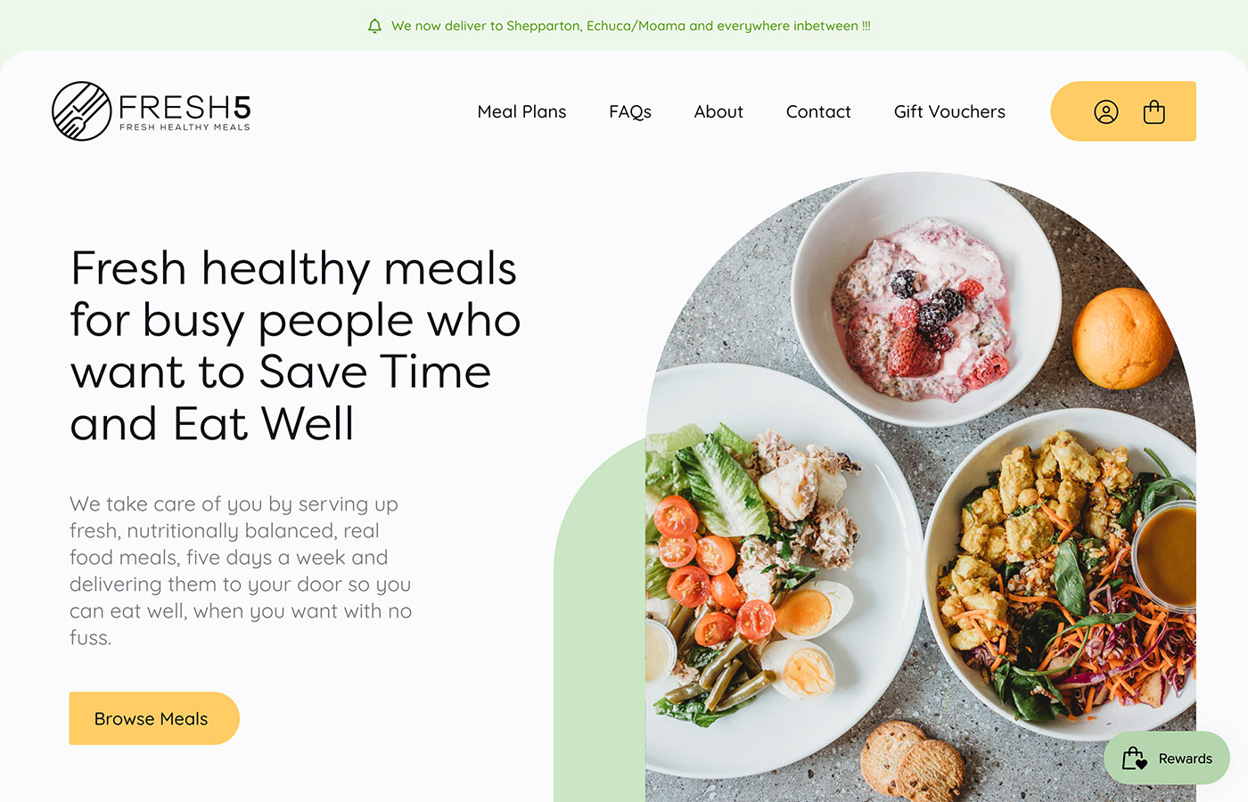 Screenshot of Fresh 5 Shopify website design on iPad