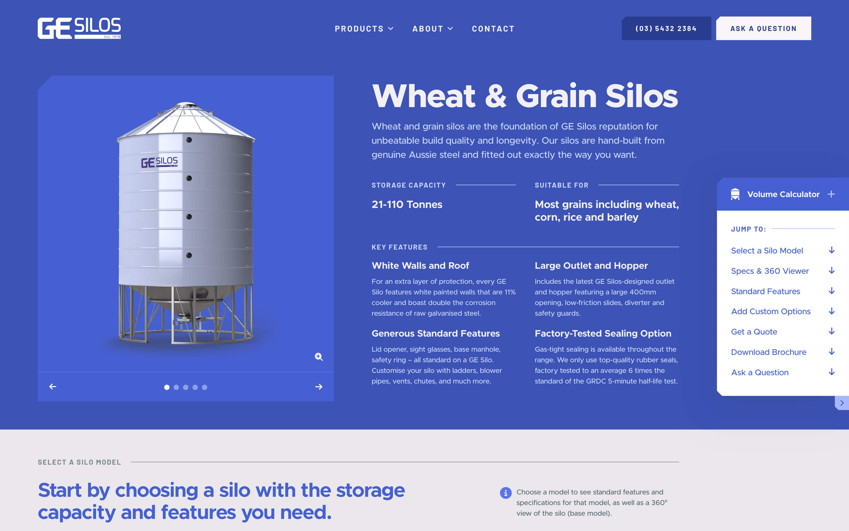 GE Silos Custom Web Design - Screenshot of Product Page Header on iPad Pro 13