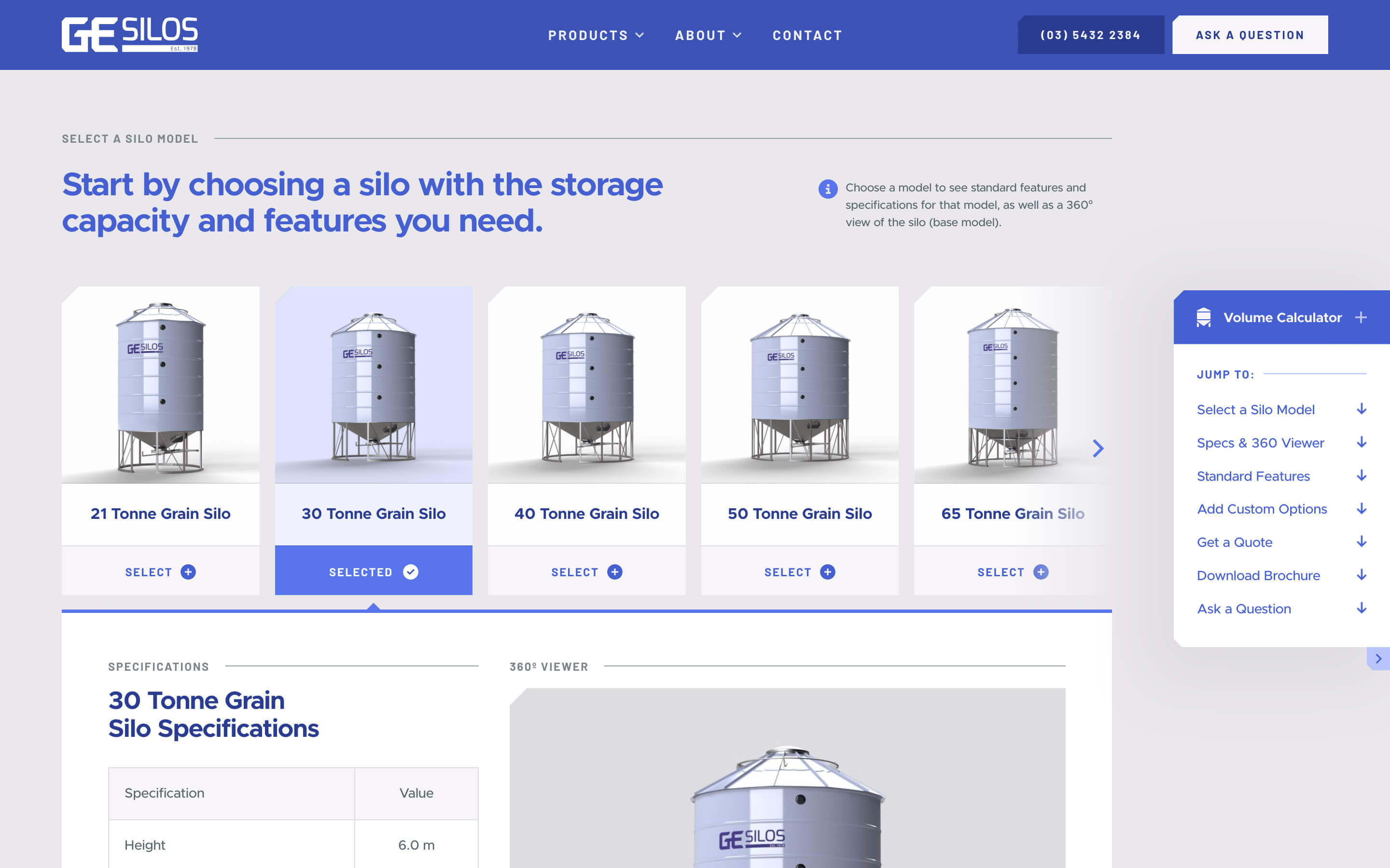 GE Silos Custom Web Design - Screenshot of Product Page Model Select Function on iPad Pro 13