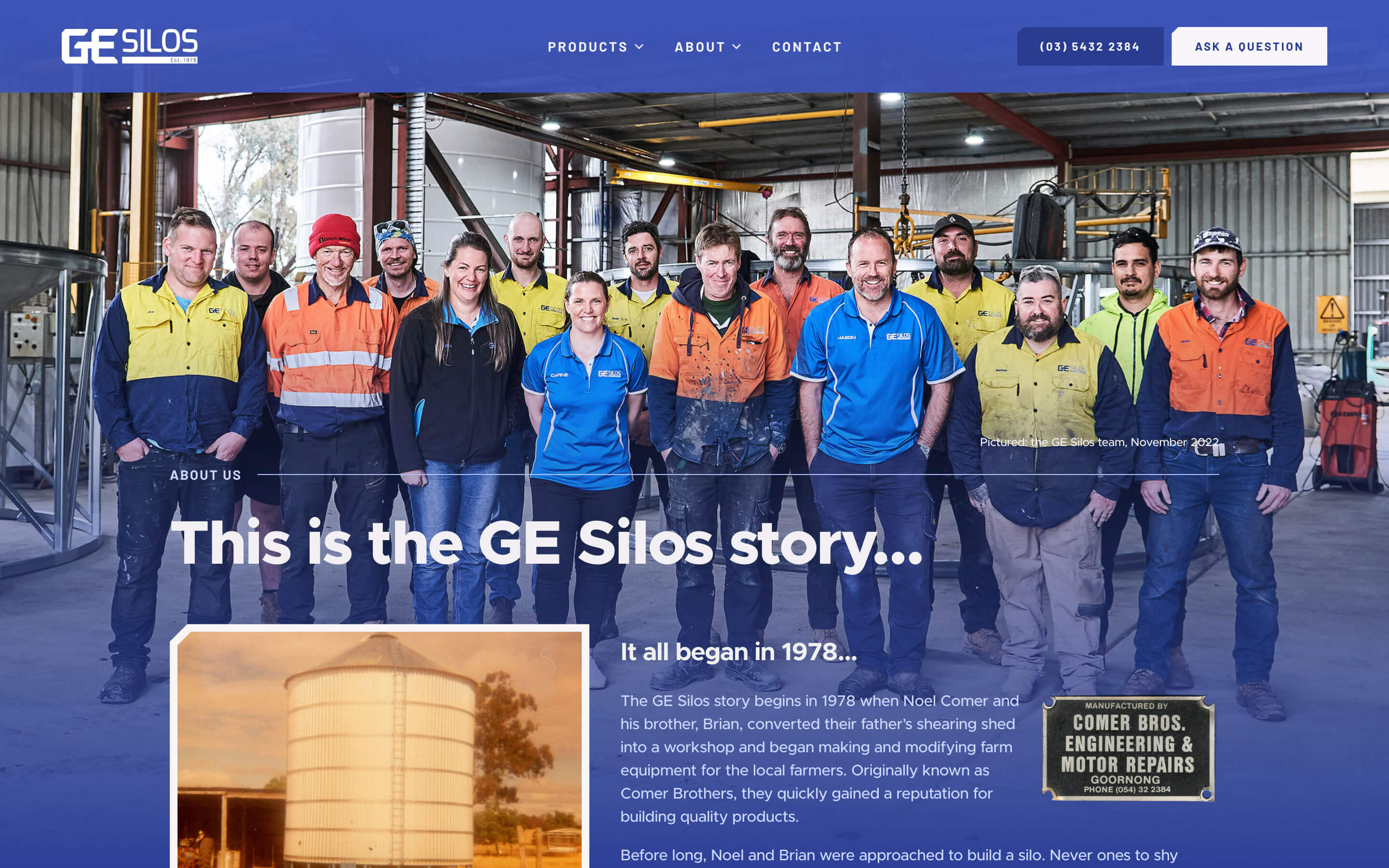 GE Silos Custom Web Design - Screenshot of About Us Page on iPad Pro 13