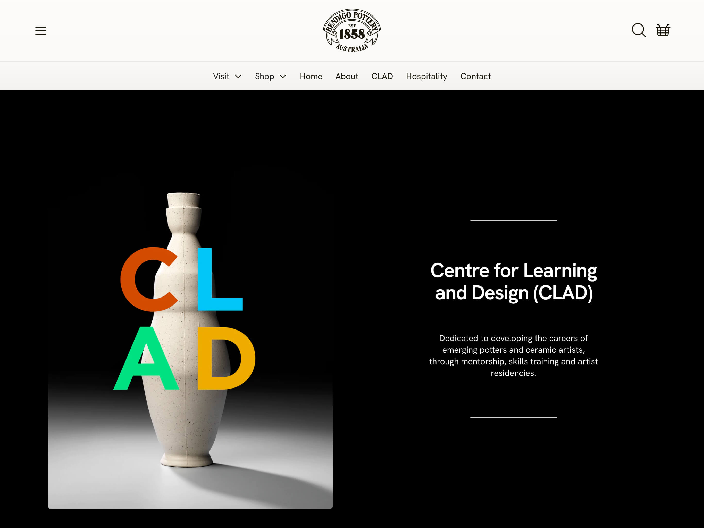 Bendigo Pottery Custom Shopify Theme - CLAD Page - Screenshot on iPad Pro