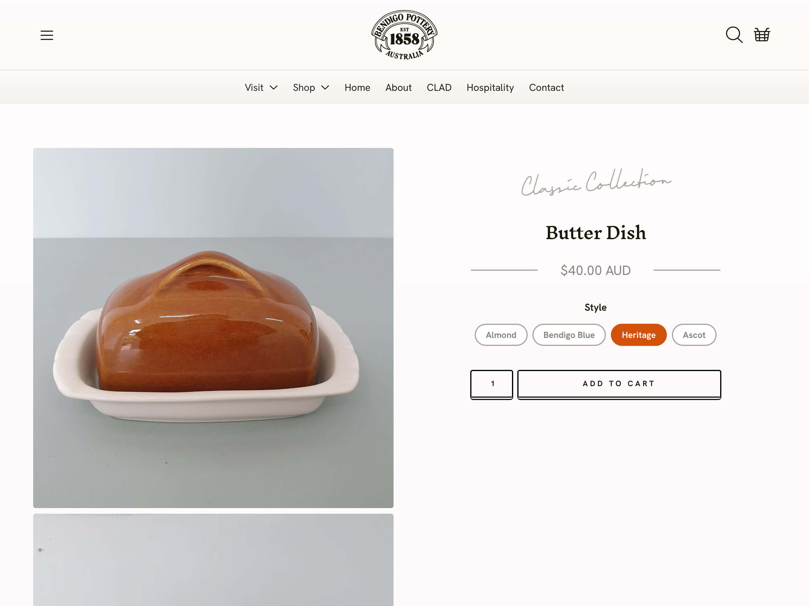 Bendigo Pottery Custom Shopify Theme - Product Page - Screenshot on iPad Pro