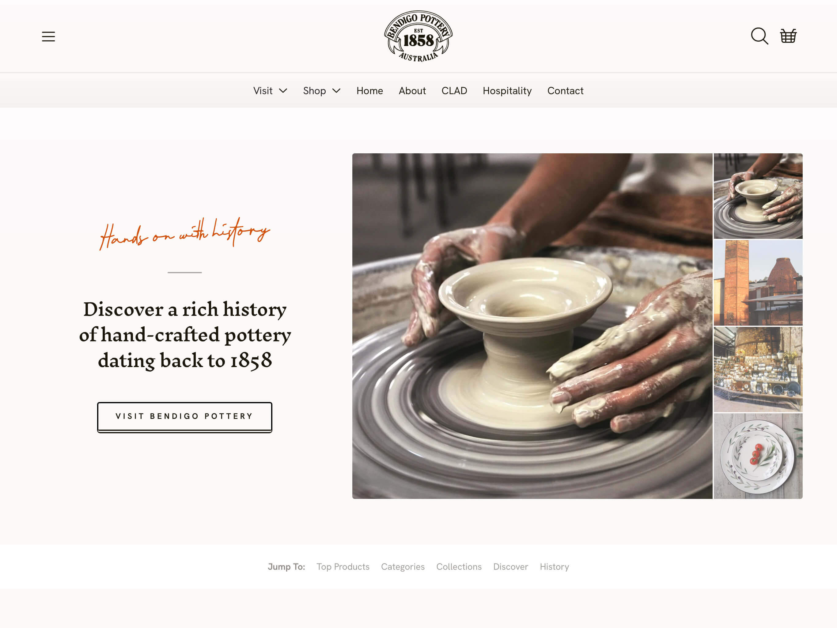 Bendigo Pottery Custom Shopify Theme - Home Page - Screenshot on iPad Pro
