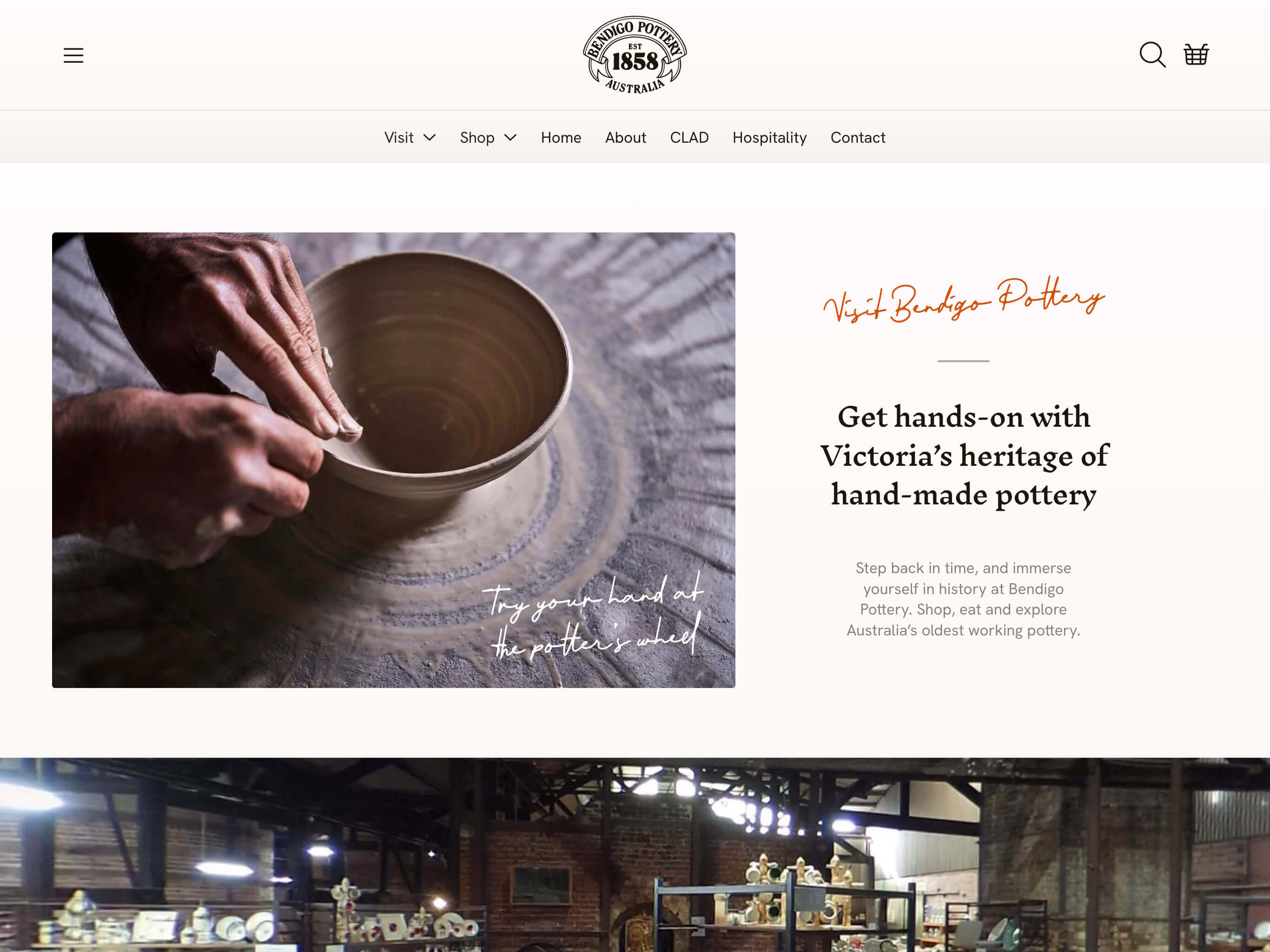 Bendigo Pottery Custom Shopify Theme - Tourism Visit Page - Screenshot on iPad Pro