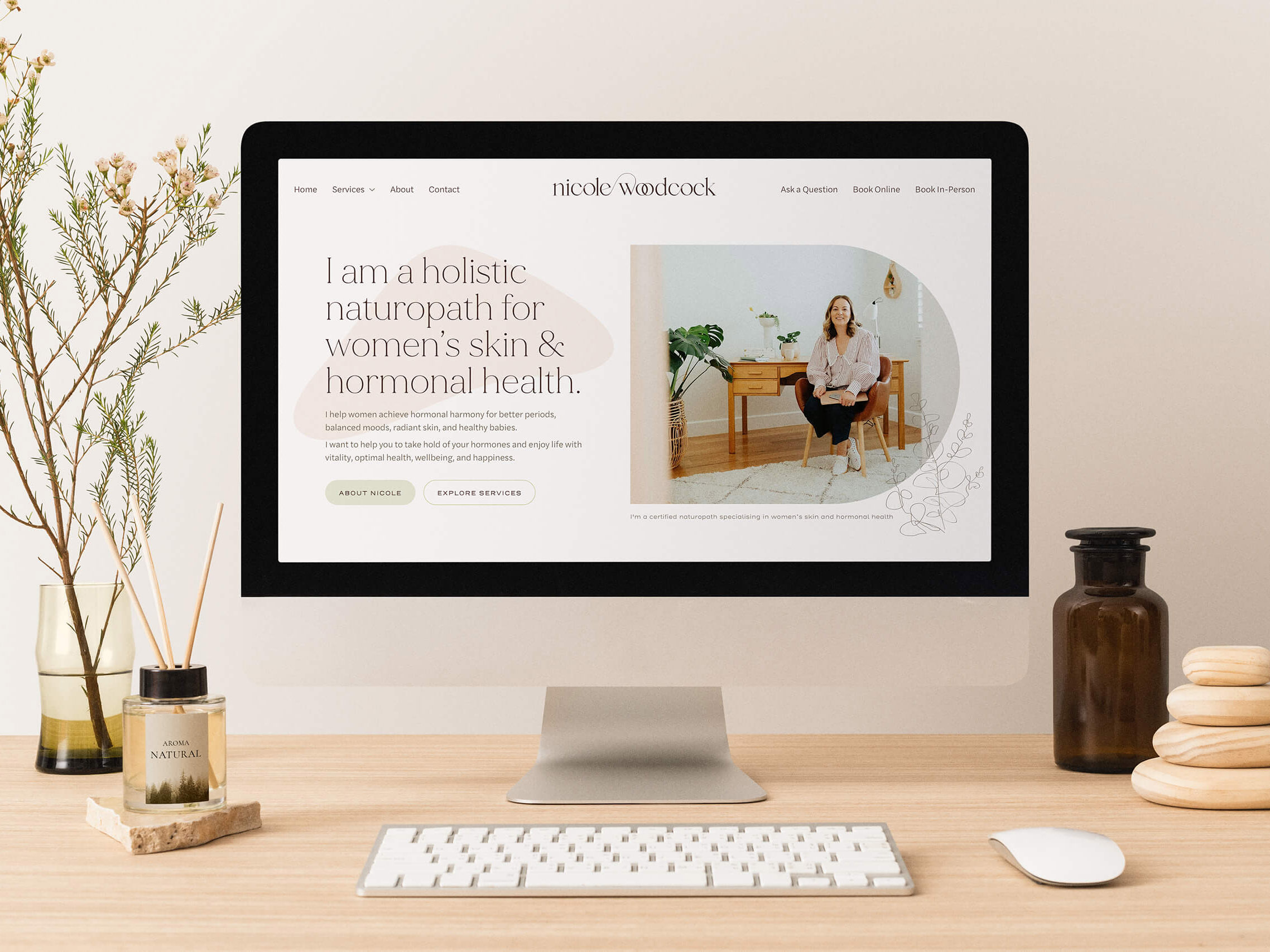 Nicole Woodcock Naturopath Website Mockup of Homepage on iMac