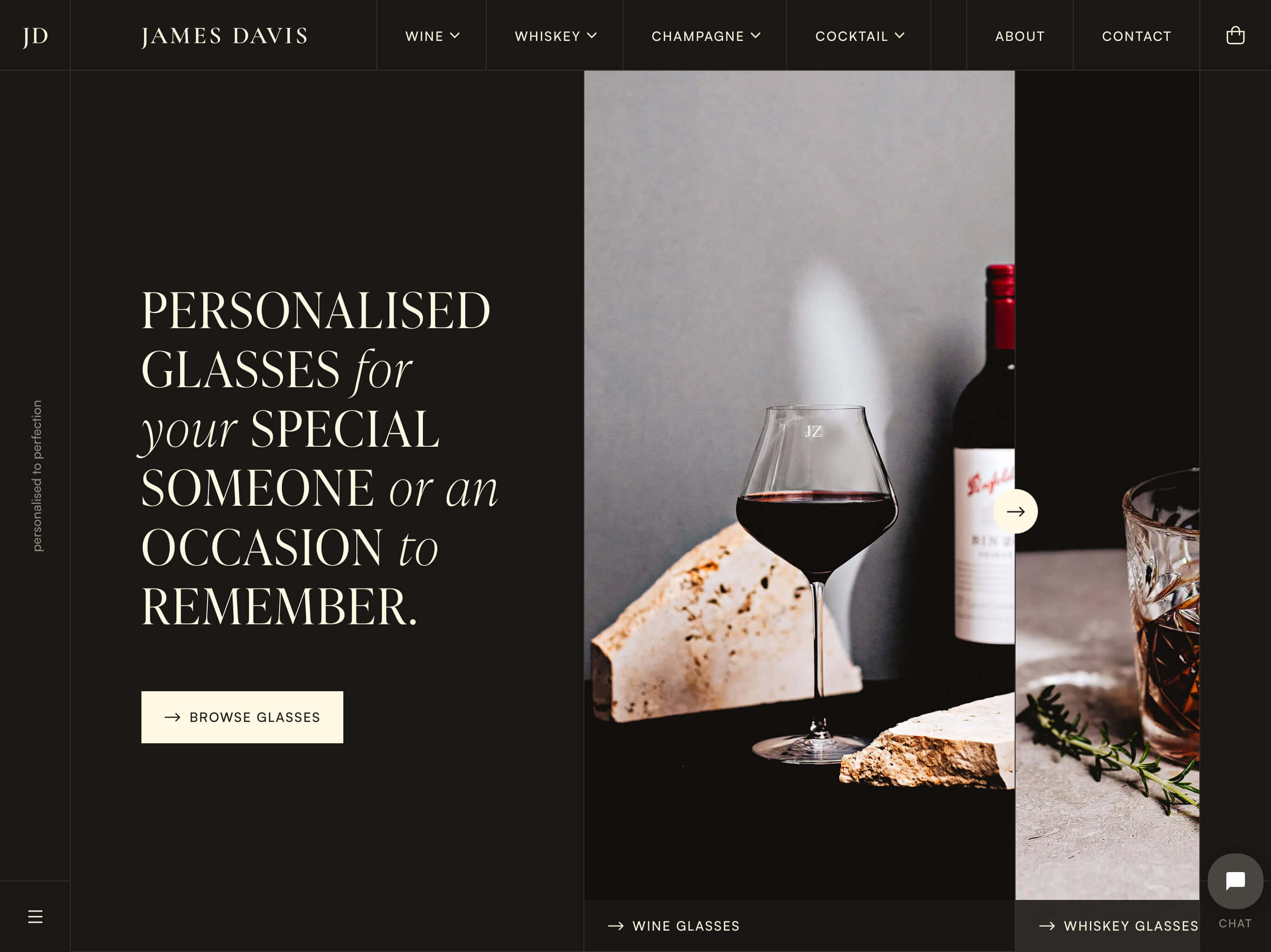 James Davis Personalised Glassware Website Homepage on Tablet Screen