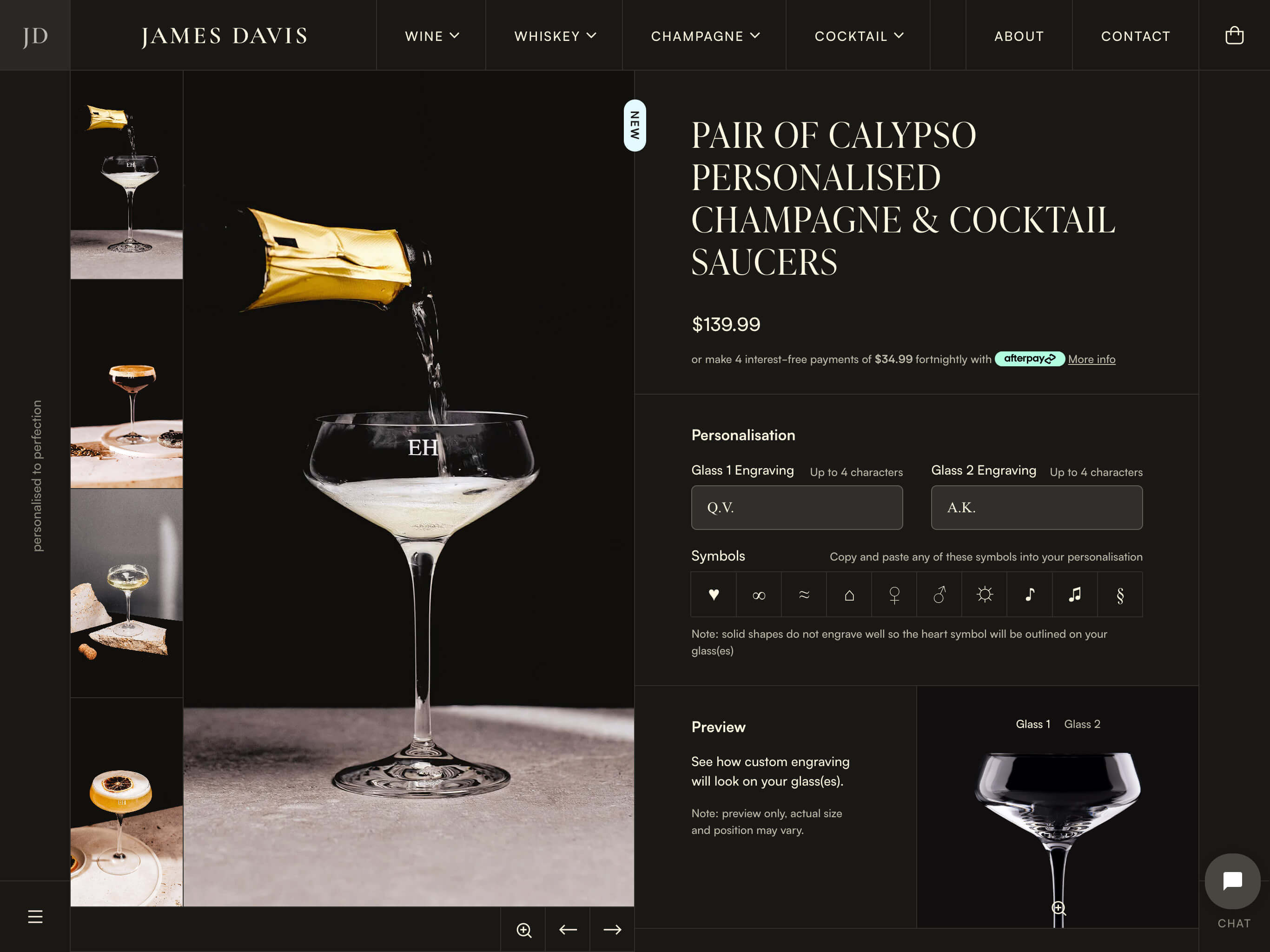 James Davis Personalised Glassware Website Product Page on Tablet Screen