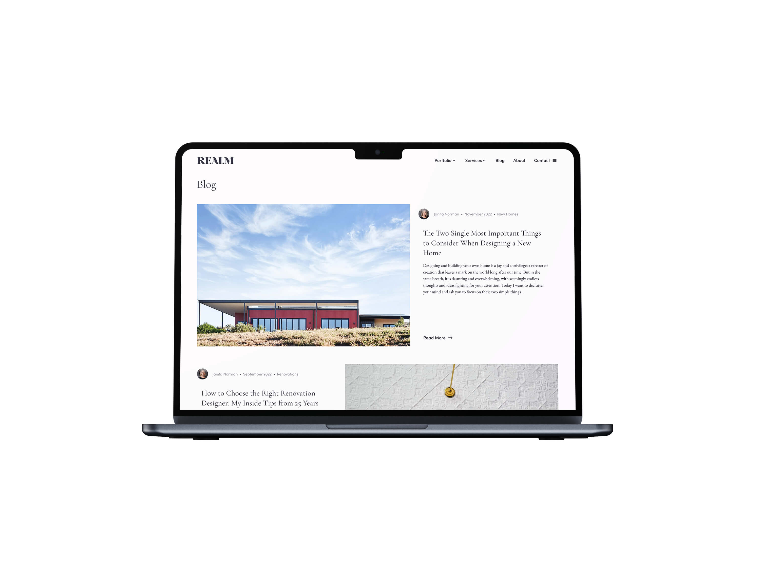 Realm Building Design Echuca website mockup on laptop